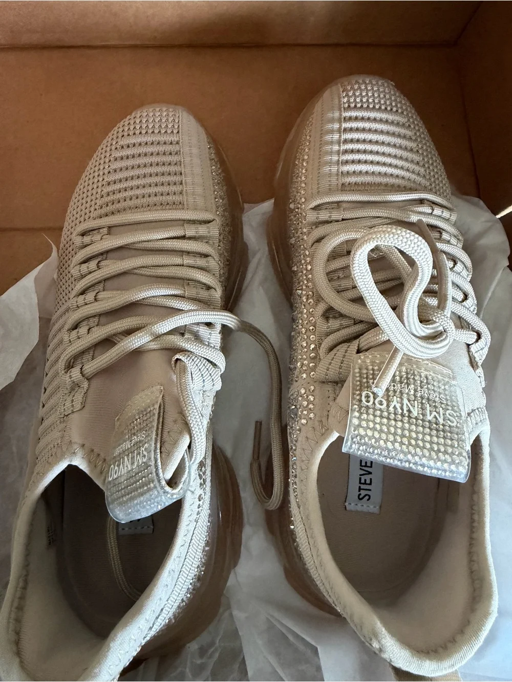 Steve Madden Beige Knit Lace-Up Sneaker